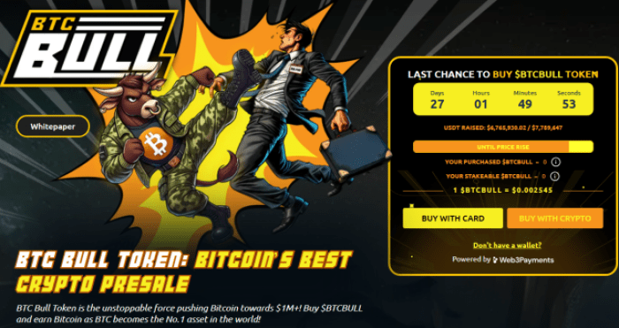 Trang web presale của BTC Bull Token