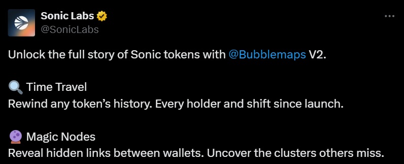 Sonic Labs enhances On-Chain analysis capabilities with Bubblemaps V2 integration