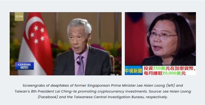 Picture of deepfakes used in AI crypto crime: Source: Elliptic report.