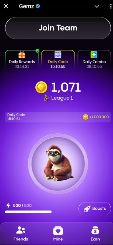 Gemz Game Daily Code Interface | Source: Gemz App