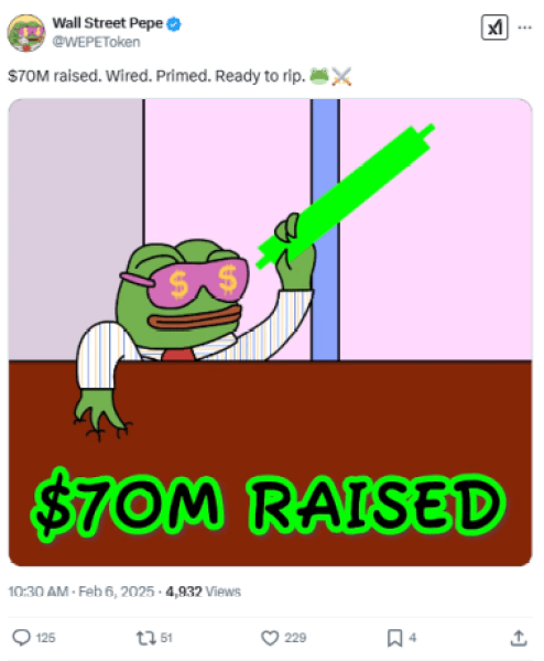 Wall Street Pepe just raised $70M