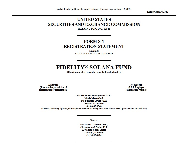 Fidelity's S 1 Form for Solana ETF