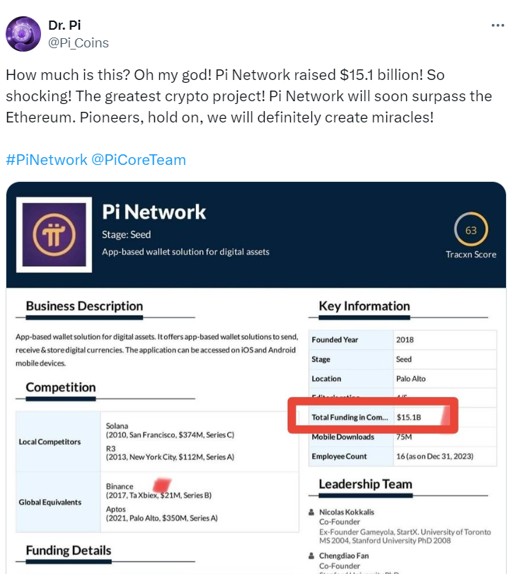 Pi Network $15.1B Funding Rumor – Source: Twitter @Pi_Coins