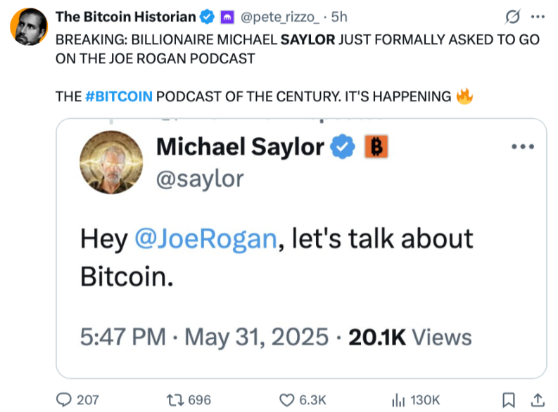 Майкл Сейлор хоче обговорити Біткойн в подкасті The Joe Rogan Experience.