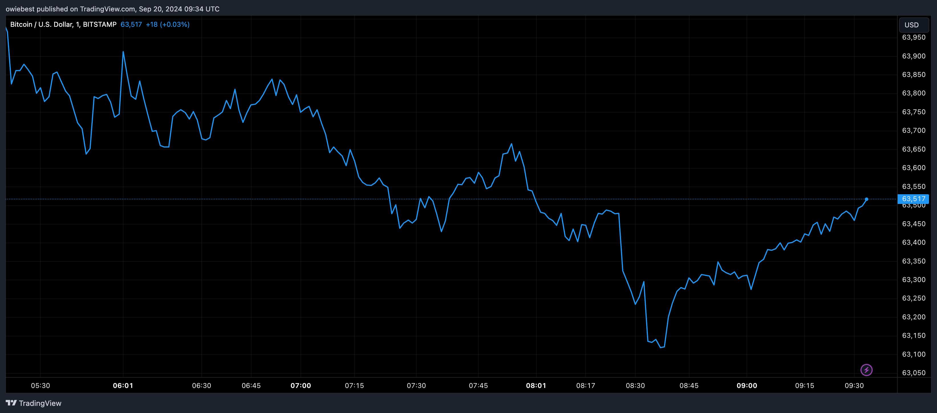 Bitcoin price chart from Tradingview.com