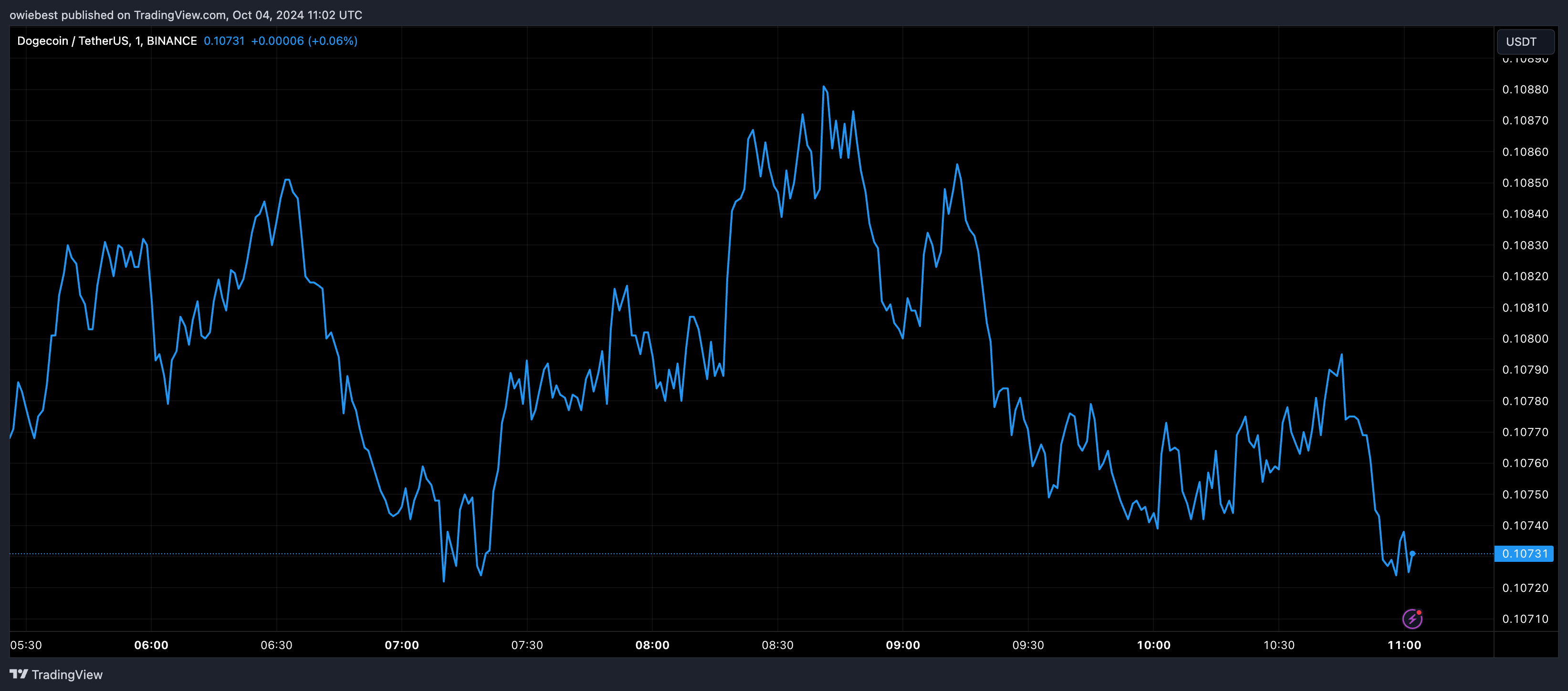 Dogecoin price chart from Tradingview.com (meme coins)