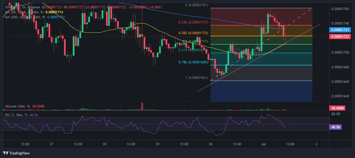 Shiba Inu price chart with technical analysis. Source: Binance.