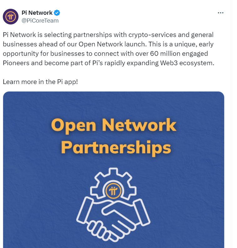 Pi Network Open Network Partnerships Announcement – Source: Twitter @PiCoreTeam