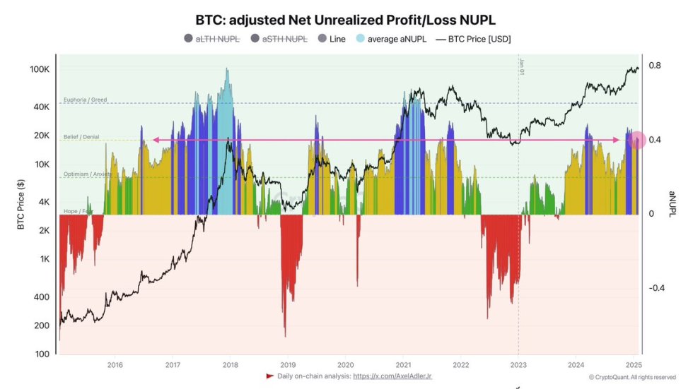 Bitcoin düzeltilmiş Net Gerçekleşmemiş Kar/Zarar | Kaynak: Axel Adler on X